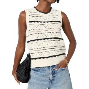 Varley Athena Pointelle Knit Vest Women's XL Cream Sweater Pullover Cotton
